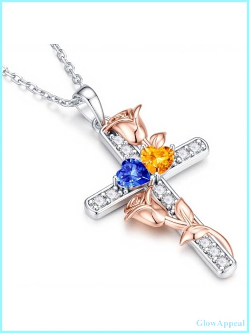 Sterling Silver Double Rose Cross Pendant Necklace 21" Adjustable